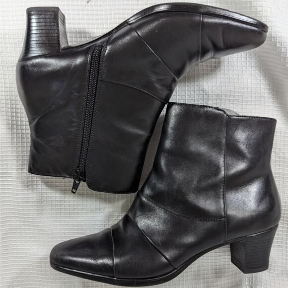 NWOT! EASY SPIRIT! BLACK GENUINE LEATHER LAYERED DETAIL ANKLE BOOTS! SZ 6.5M - Picture 6 of 9